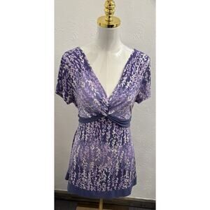 Vintage B. Moss Purple Twist Knot Front Short Sleeve Top Size Large Babydoll